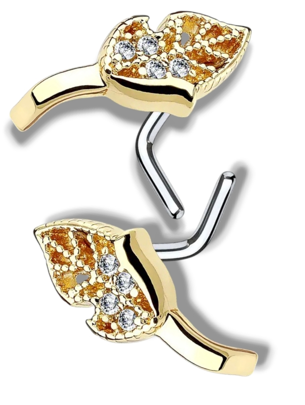 ⭐ NWT Rare 2PC Pair Of 20G Gemmed Leaf Nose Crawler Nose Rings